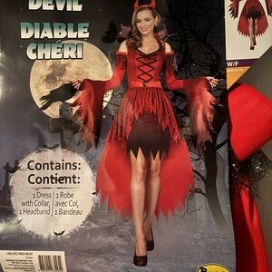 Red and Black Halloween Devil Dress with Dramatic Sleeves